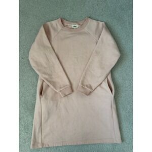 PACT Pink Lily Sweatshirt Dress Long Sleeve Crew Neck Pockets Size Large